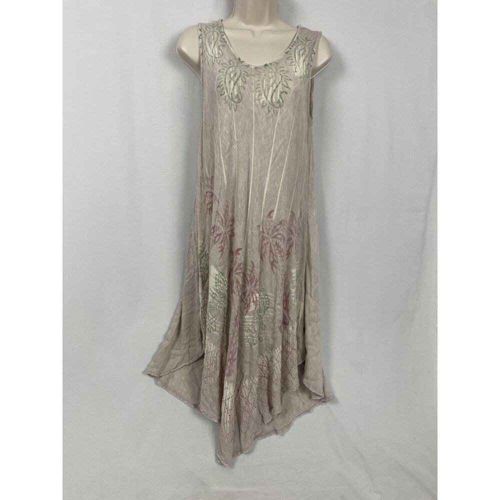 Vintage Jessica Taylor Dress 2X Beige Paisley Tropical Coastal Beachy Grunge Y2K - Picture 2 of 11